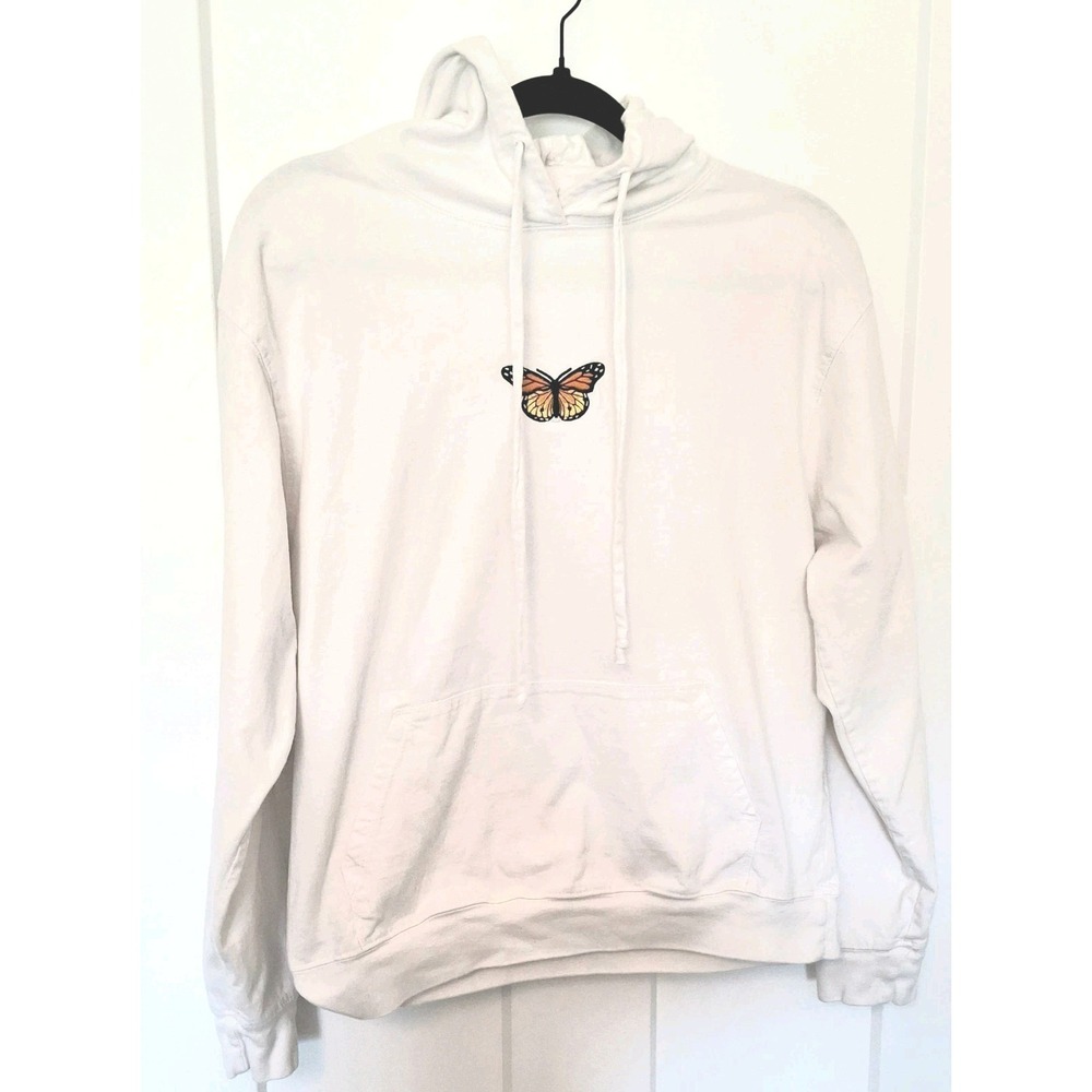 John Galt Brandy Melville Women's White Butterfly Hoodie Sweatshirt Small